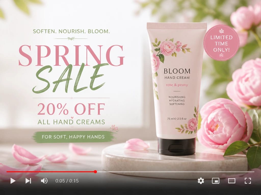 Seedance 2.5 hand cream product video promoting a spring sale